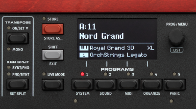  L'interfaccia utente di NORD Grand è immediata ed intuitiva, tutte le funzioni principali sono ad accesso diretto: la 

selezione dei suoni, l'attivazione delle sezioni, il controllo, la gestione degli effetti, requisiti indispensabili per ogni 

musicista